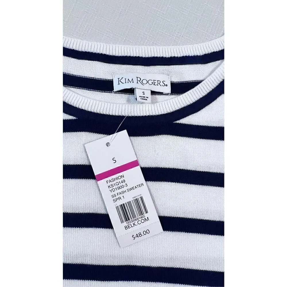 Kim Rogers Women's Short Sleeve Striped Sweater Black & White Size S NWT
